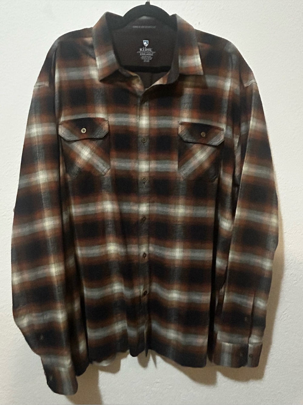 Kuhl Men's XXXL Brown Plaid Striped Button-Up Flannel Shirt Active Wear Like New